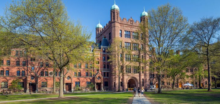 Yale university buildings in spring blue sky in New Haven, CT USA